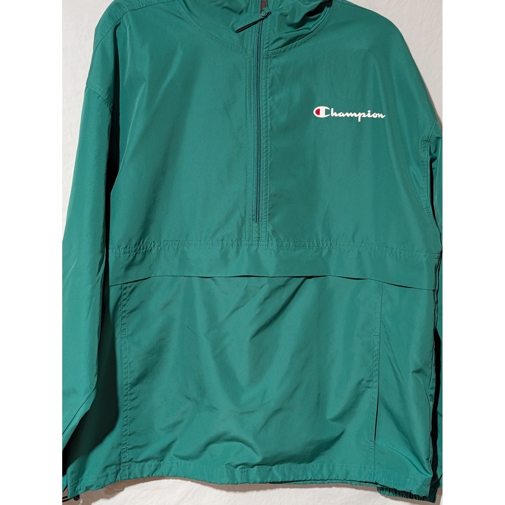Champion Men's M Teal Green Lightweight Hooded Windbreaker Jacket Full Zip